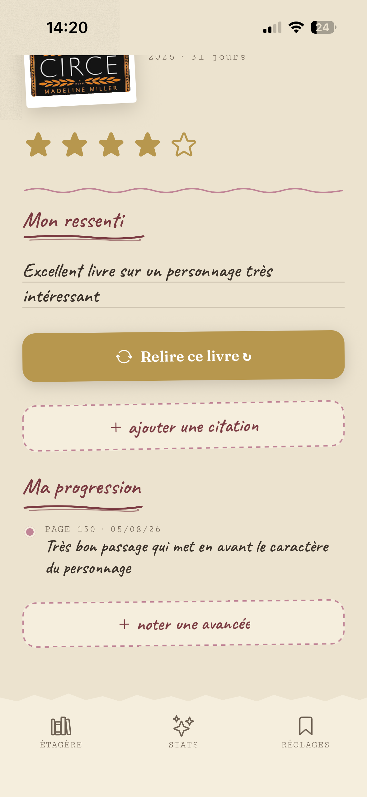 Fiche livre : note, ressenti et progression dans Cozzy