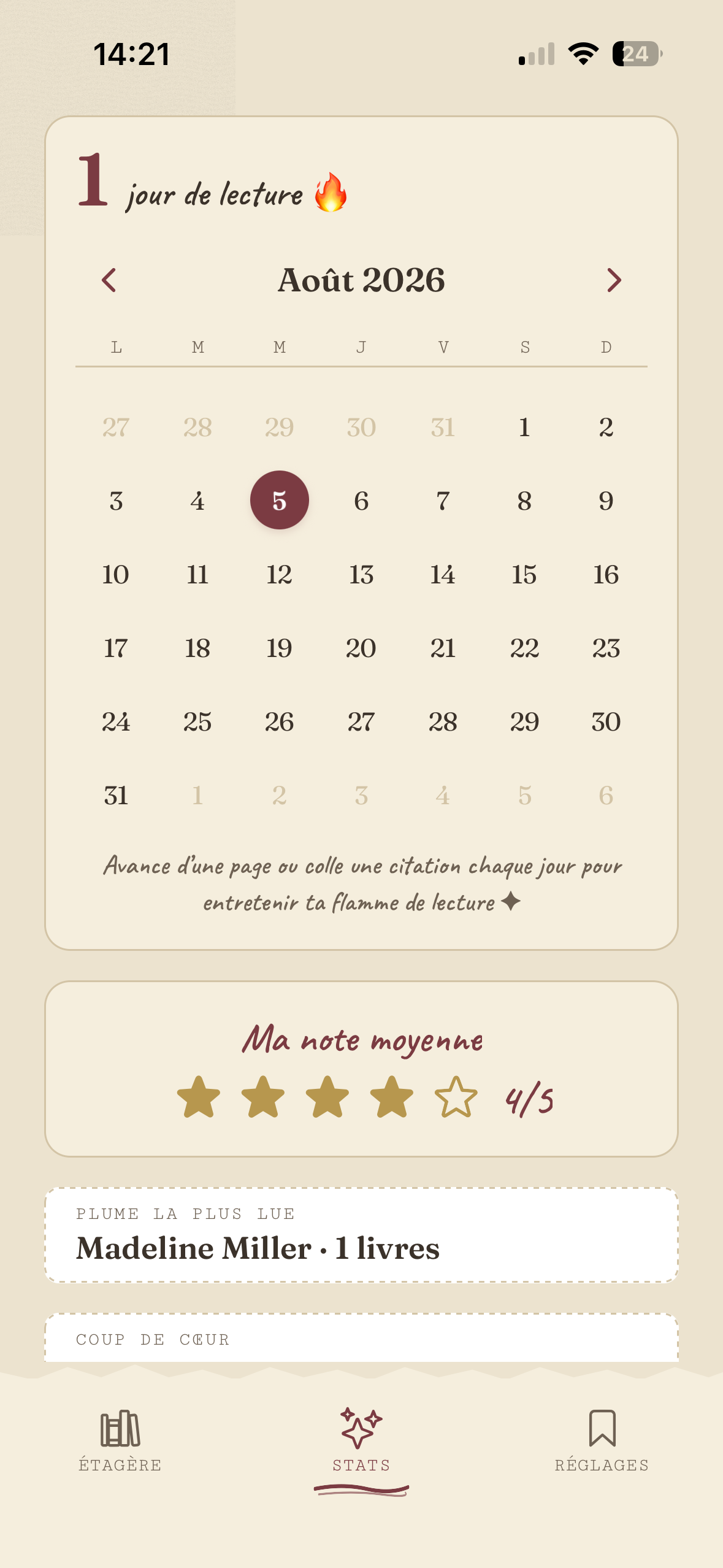 Calendrier et série de lecture