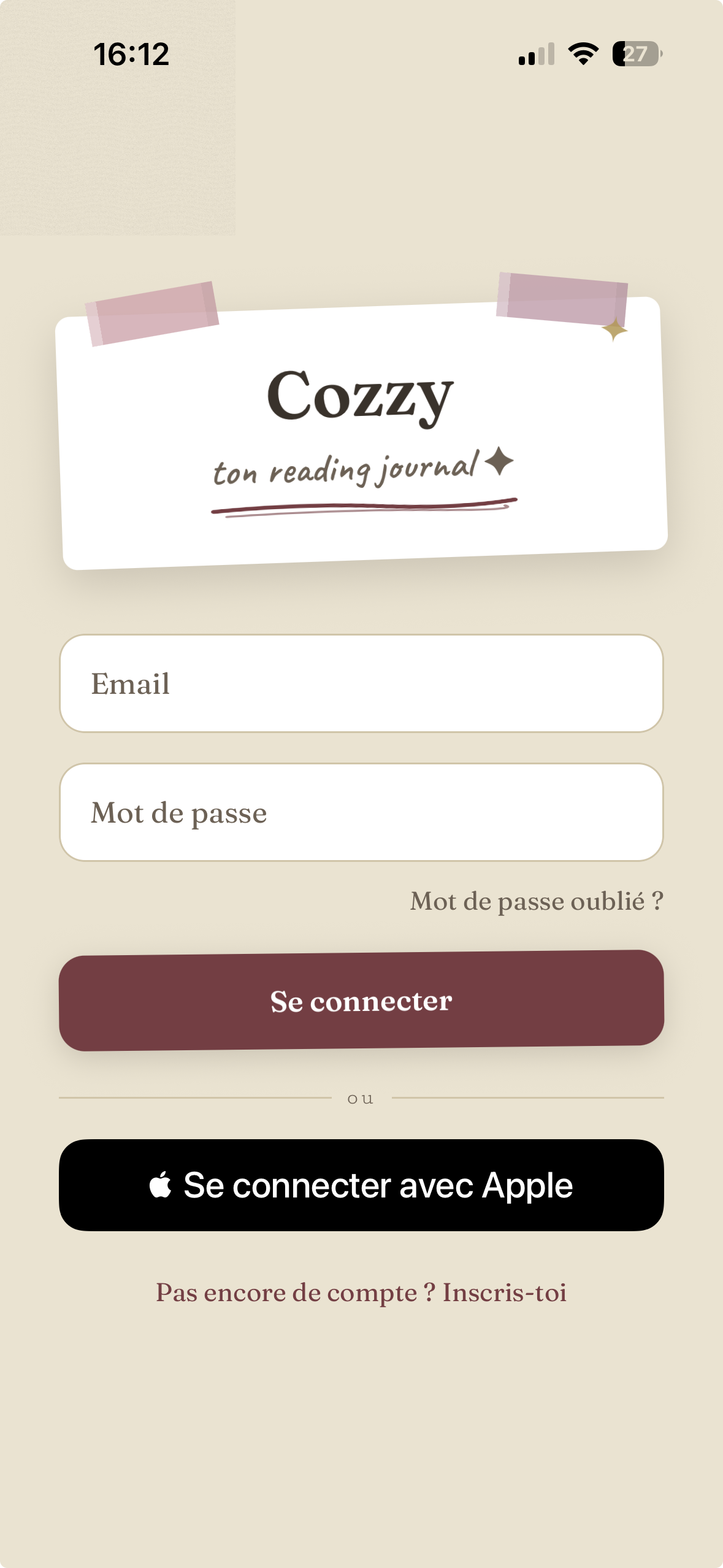 Écran de connexion Cozzy